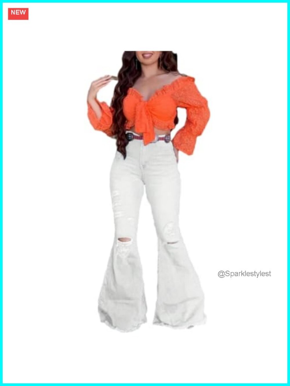 Women's High Waisted Flare Bell Bottom Jeans Ripped Knee Frayed Hem Stretch